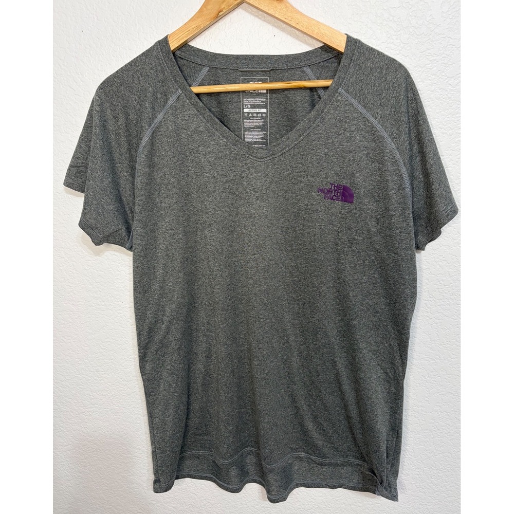 The North Face Womens Grey Active Fit V-Neck Performance T-Shirt Large